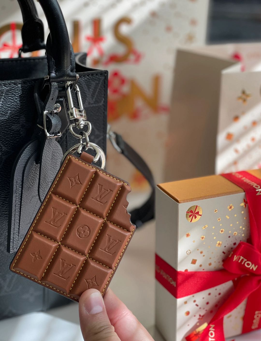 Chocolate Candy Bar L- Purse Charm Leather Keychain Wristlet