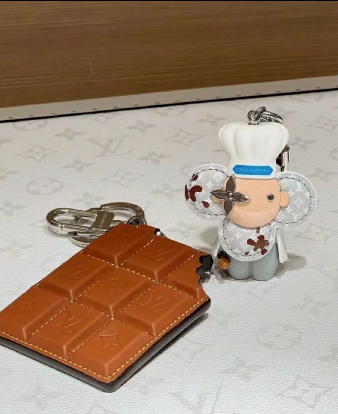 Chocolate Candy Bar L- Purse Charm Leather Keychain Wristlet
