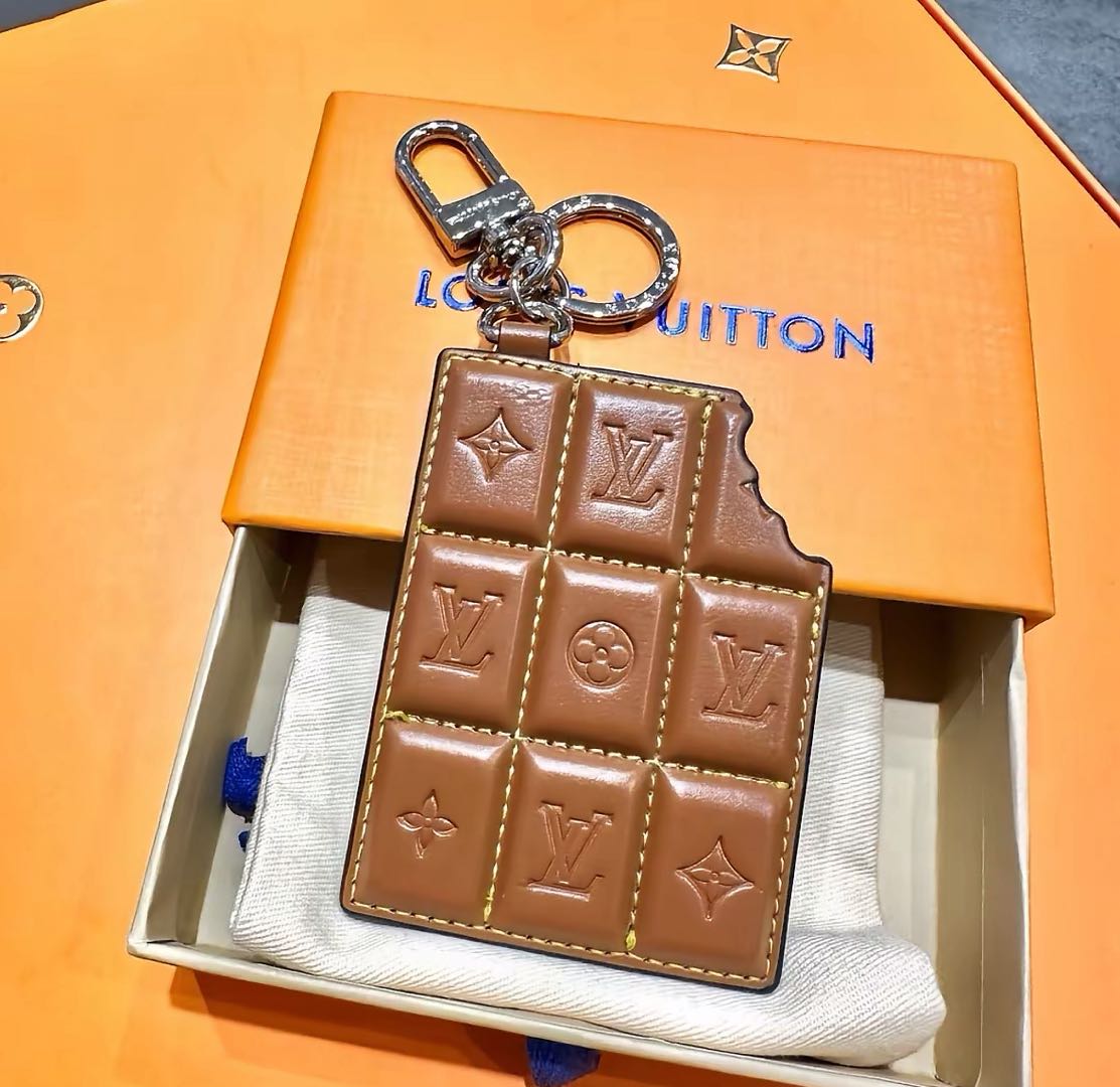 Chocolate Candy Bar L- Purse Charm Leather Keychain Wristlet
