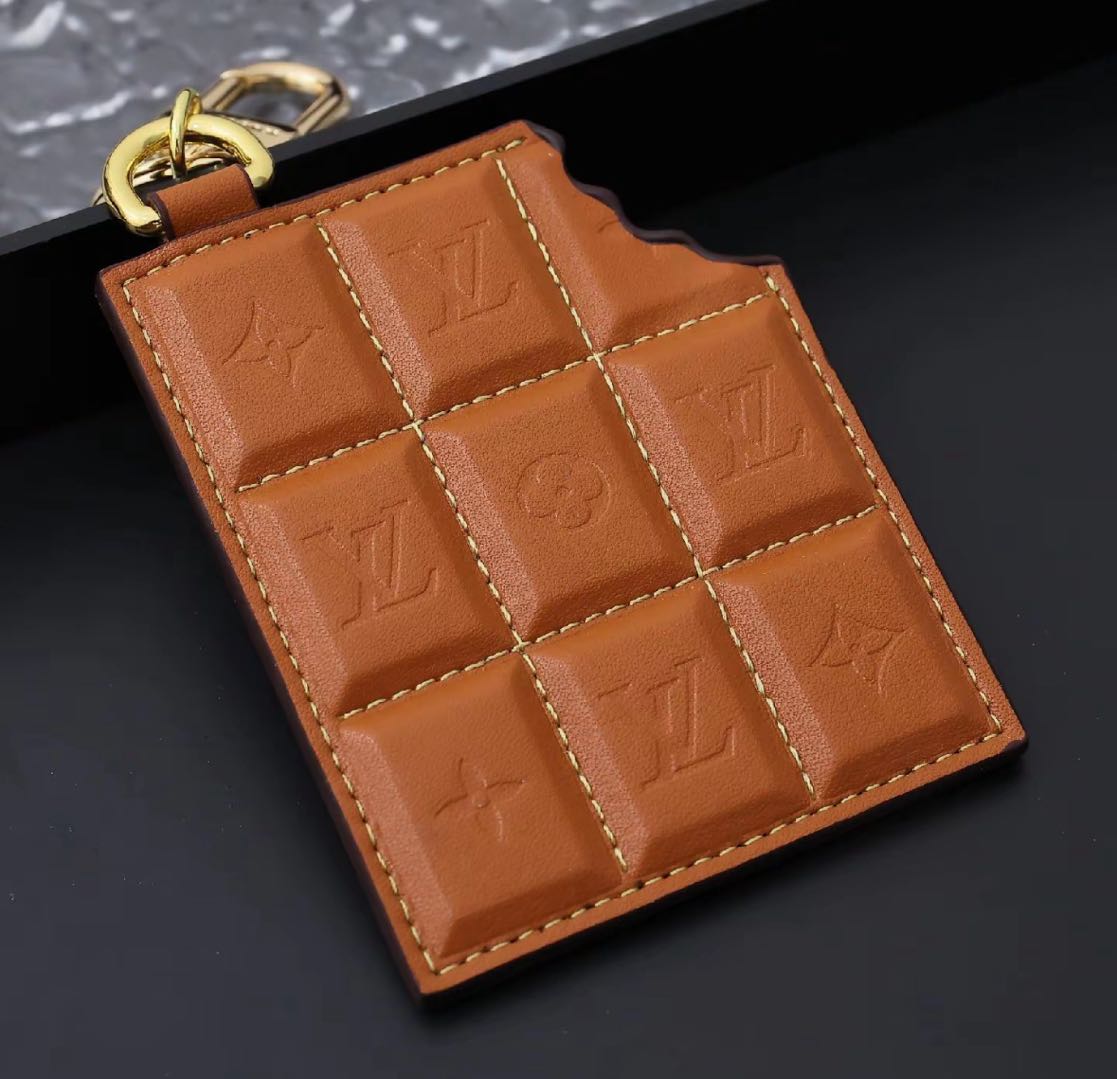 Chocolate Candy Bar L- Purse Charm Leather Keychain Wristlet