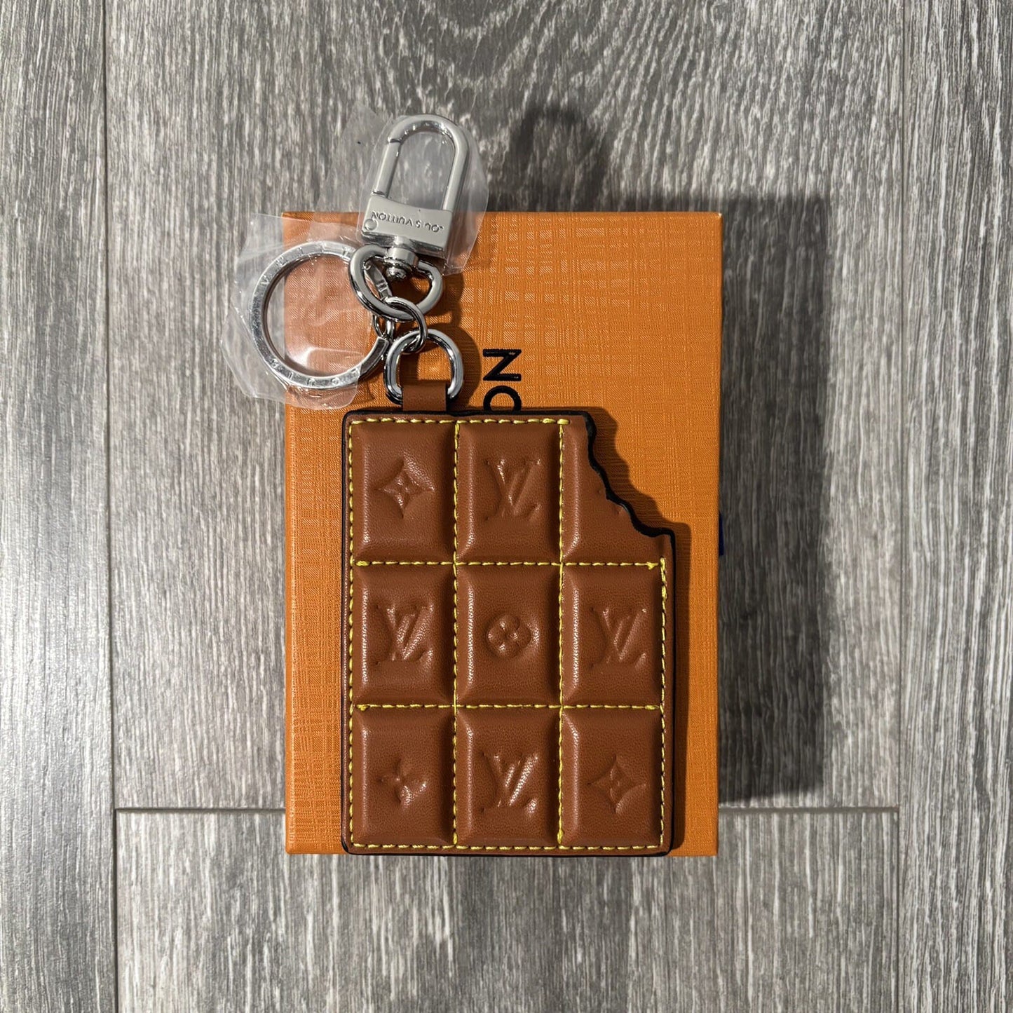 Chocolate Candy Bar L- Purse Charm Leather Keychain Wristlet