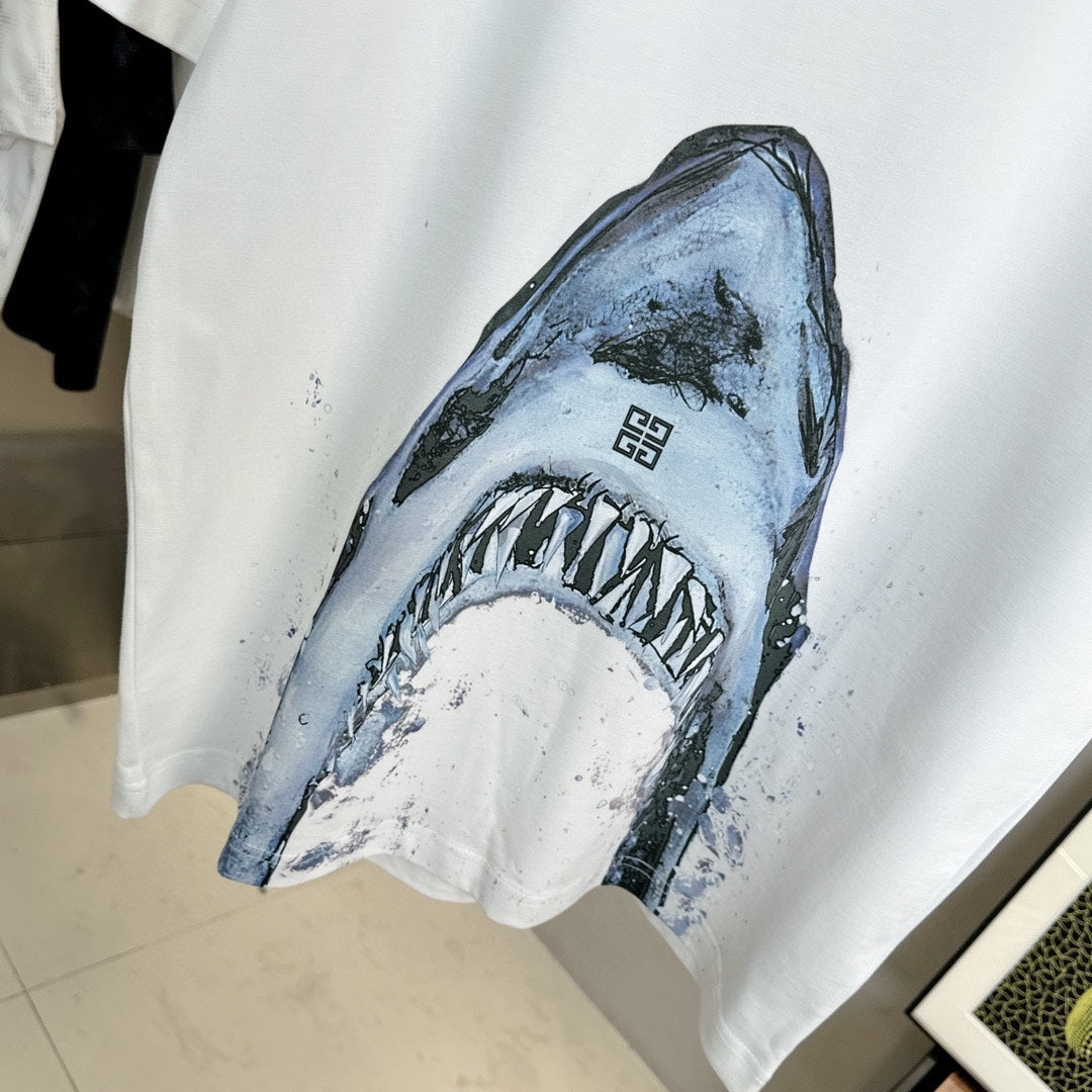 Blue Shark Print T Shirt