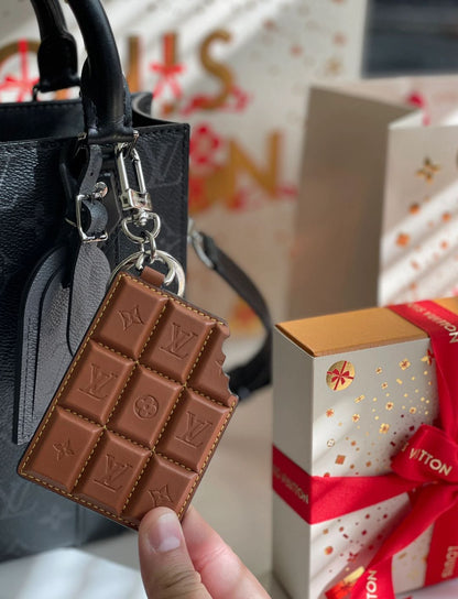 Chocolate Candy Bar L- Purse Charm Leather Keychain Wristlet