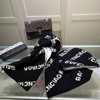 Knitted Letter Jacquard Scarf Hat Set