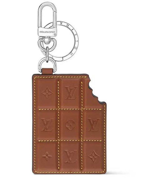 Chocolate Candy Bar L- Purse Charm Leather Keychain Wristlet