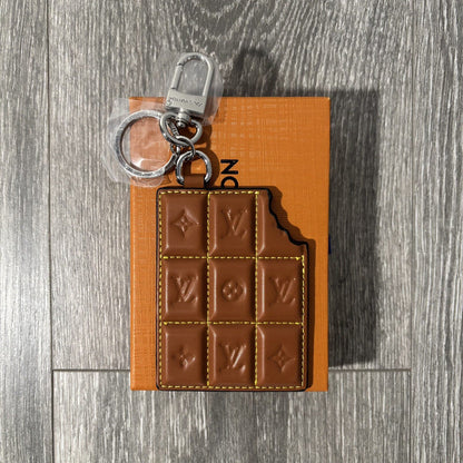 Chocolate Candy Bar L- Purse Charm Leather Keychain Wristlet