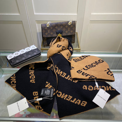 Knitted Letter Jacquard Scarf Hat Set